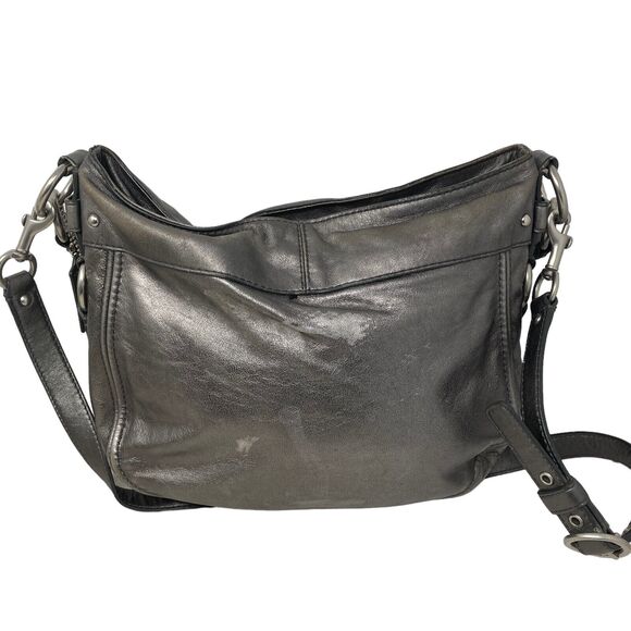 Coach EST 1941 Zoe Hobo Handbag Leather Pewter Silver 11x9x3.5 Metallic - Picture 2 of 14